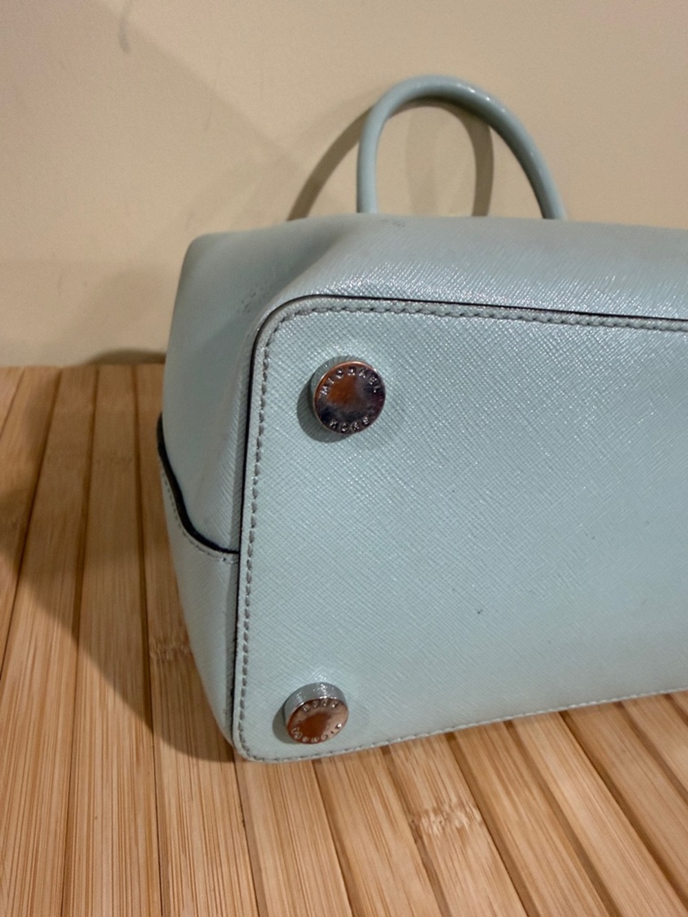 Michael Kors Pale Blue Saffiano Leather Satchel Michael Kors Handbag  MK Purses - Picture 5 of 16